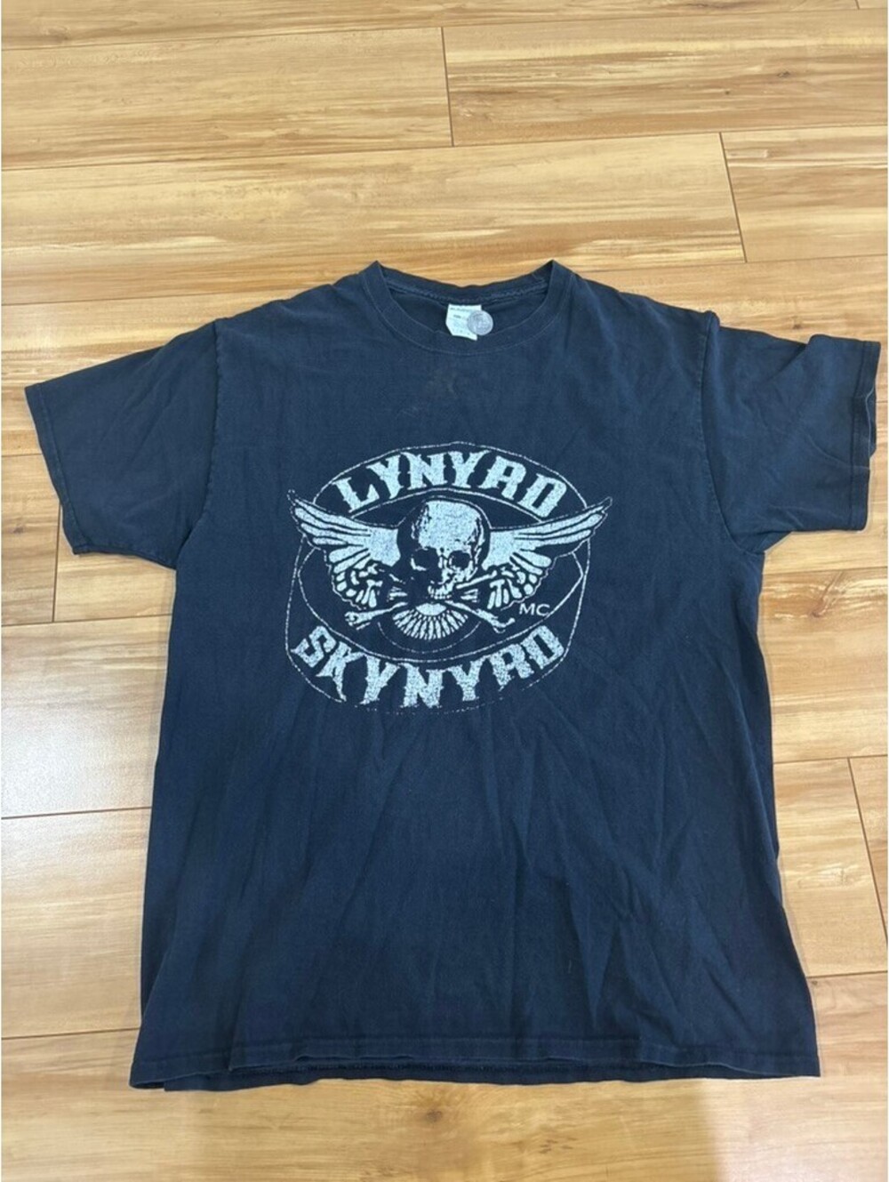 Vintage Lynyrd Skynyrd Biker Skull MC Graphic Band Tee - Navy Blue Large